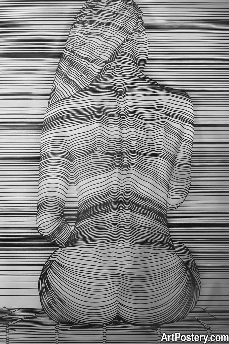 Spectacular black and white optical illusion wall art featuring a unique geometric figure with wavy lines. Best-selling minimalist abstract design for home decor.Unique Optical Illusion Psychedelic Poster