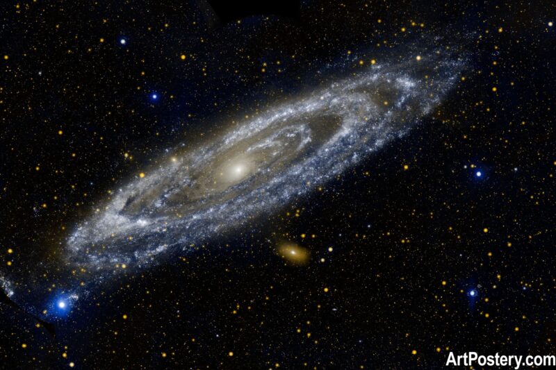 Nasa Photo Print of a spiral galaxy with a glowing core and star-filled deep space background