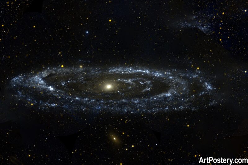 Nasa Photo Print of a glowing spiral galaxy with stars on a dark cosmic background