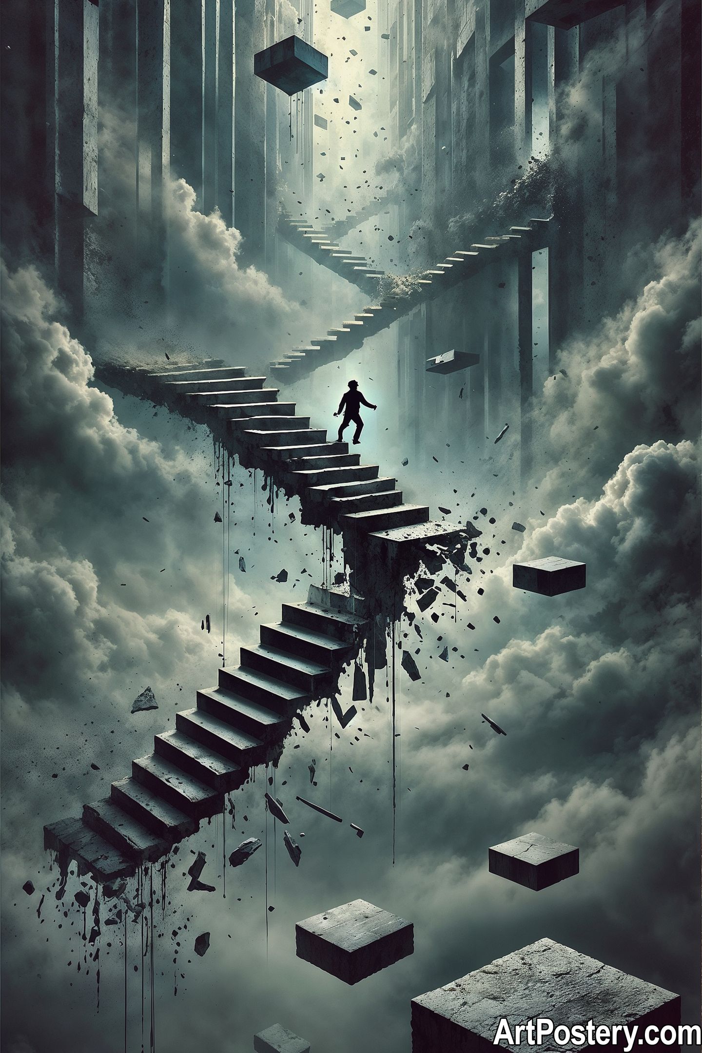 Surreal Art: Journey Through Floating Stairs
