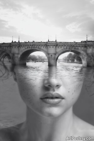 Surreal Art Bridge of Silence Monochrome Poster