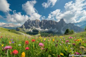 Photo Print Alpine Meadow and Mountain Skyline