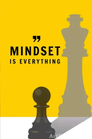“Mindset Is Everything” motivational poster with bold typography and abstract human silhouettes on a bright yellow background