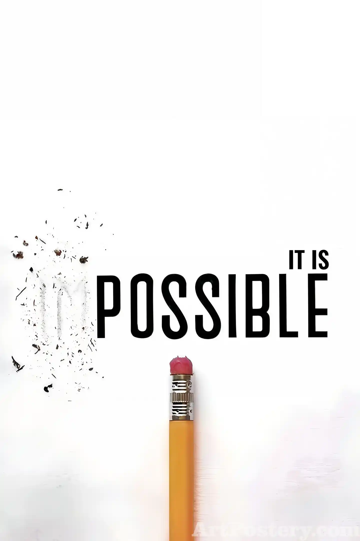 It Is Possible motivational poster with bold typography and a pencil bursting into creative debris