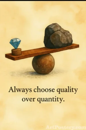 Always choose quality over quantity motivational poster with a diamond and stone balance theme