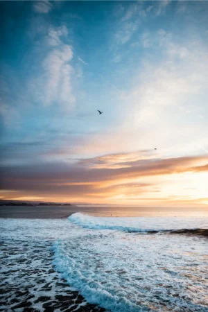 Seagulls Above Ocean Waves at Sunset Photographic Print 101