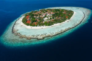 Aerial View of a Reef-Ringed Tropical Island Photographic Print 123