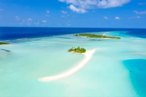 Aerial Tropical Islet and Curving Sandbar Photographic Print 126
