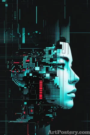 Turquoise Circuitry Female Profile Poster 13-1