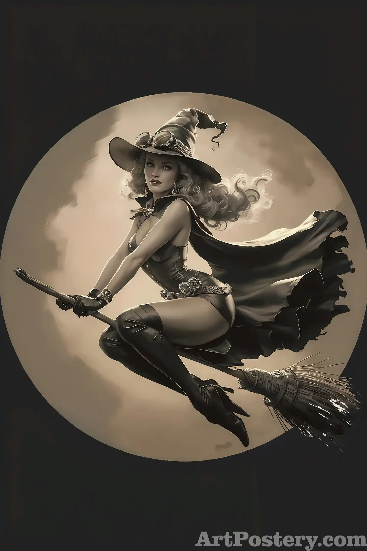 Halloween trends for 2026 – moonlit witch vintage wall art poster