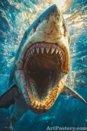 Open-Mouthed Shark Ocean Splash Poster 15