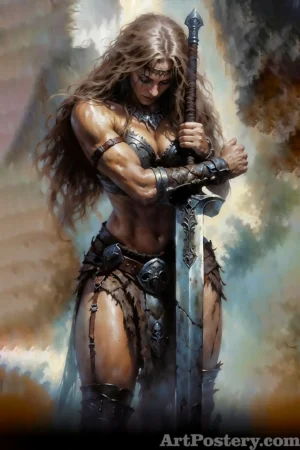 Muscular Female Warrior With Sword Poster 1994