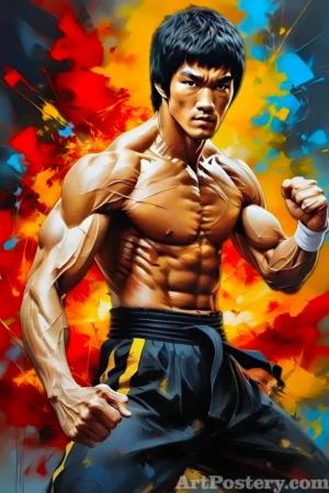 Bruce Lee Orange and Blue Paint Splash Poster 2001