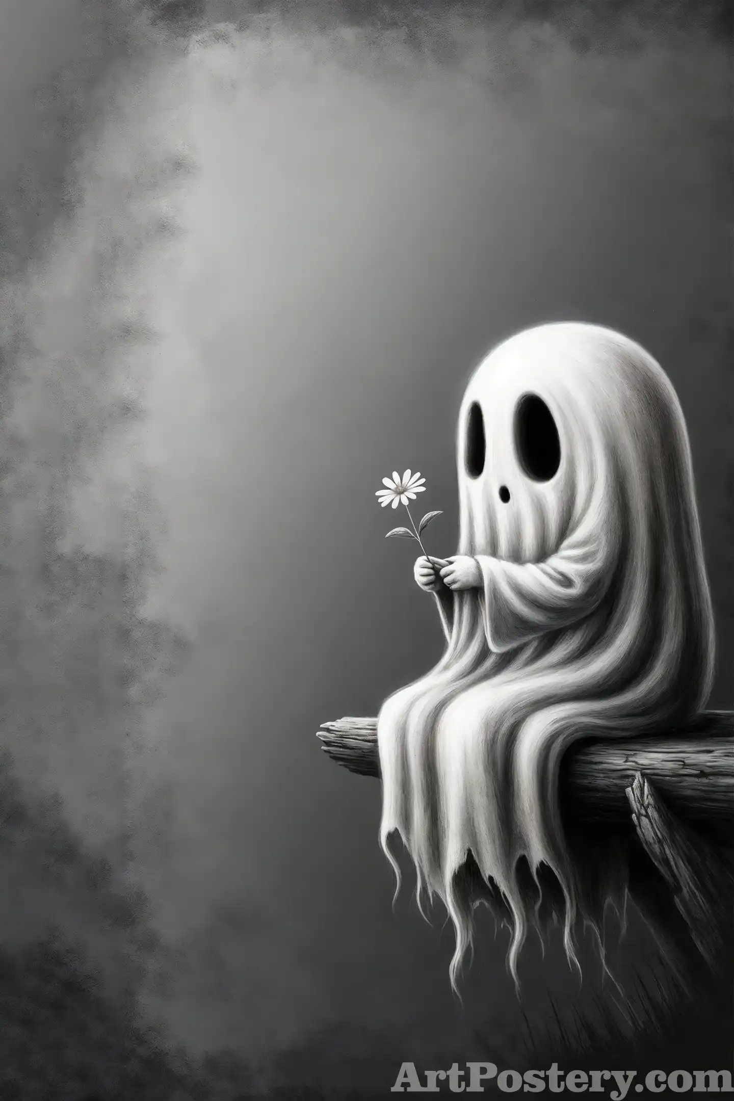 Ghost with daisy vintage Halloween wall art poster