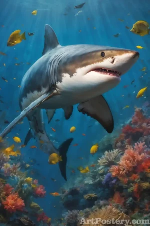 Swimming Shark Coral Reef Poster 46