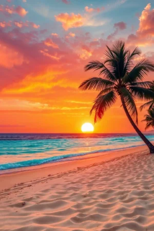 Tropical Palm Sunset Beach Photographic Poster 76