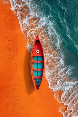 Red Canoe on Orange Beach Photographic Print 83