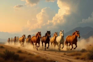 Horses Running Across Dusty Plain Photographic Poster 84