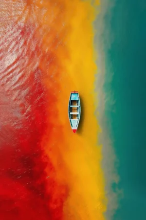 Lone Boat Along Colorful Shoreline Photographic Print 85