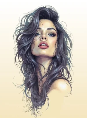 Stylized Woman with Flowing Dark Hair Portrait Poster A47