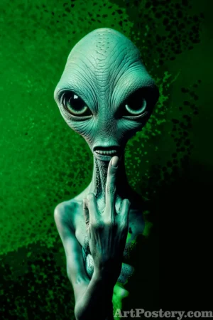 Blue Alien Face with Glowing Eyes Science Fiction Poster alien
