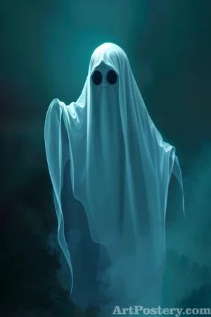 Glowing Ghost Figure Emerging from Cosmic Portal Poster ghost