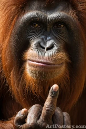 Orangutan Portrait Pointing One Finger Poster А23