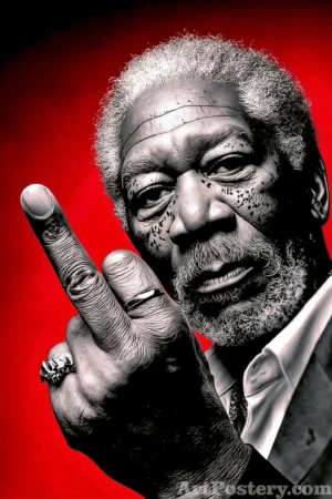 Morgan Freeman Giving Peace Sign on Red Background Poster А28